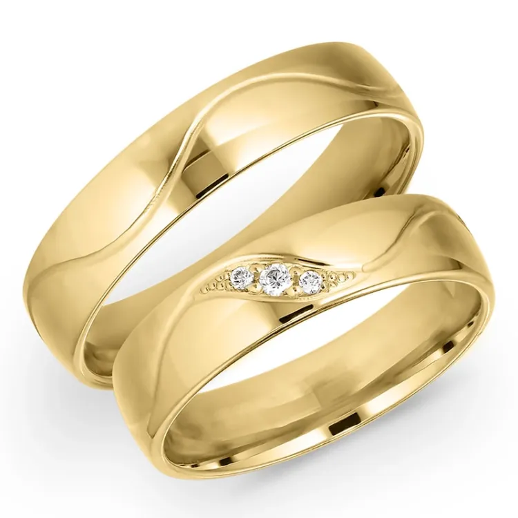 5 mm diamant vielsesringe i 9 karat guld 0,008 ct og 0,02 ct - sæt