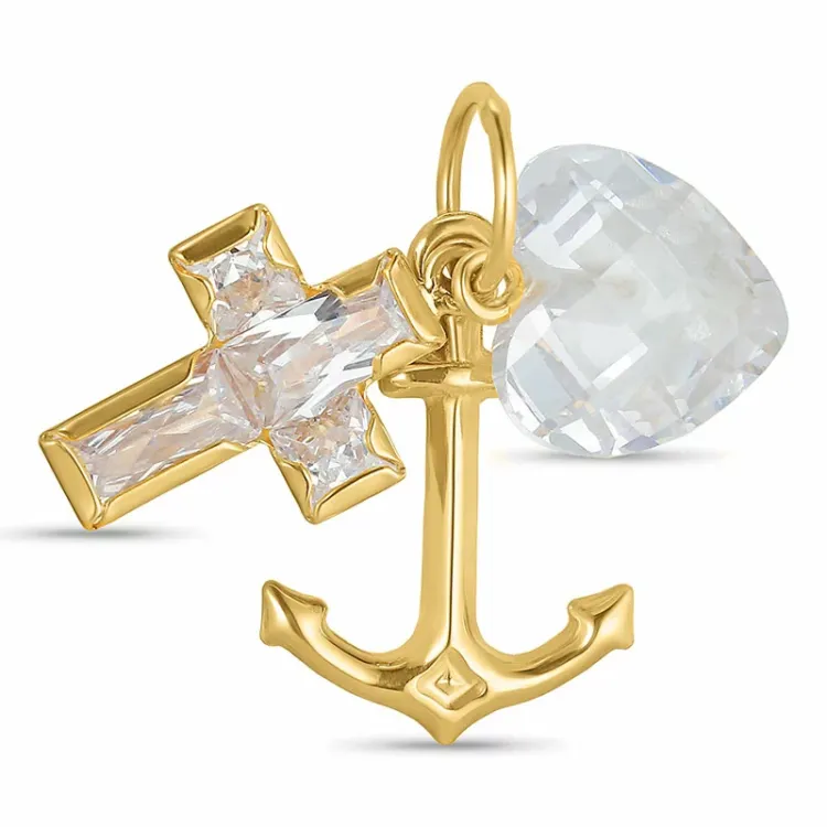 tro-håb-kærlighed hvid zirkon vedhæng i 9 karat guld - Amoré
