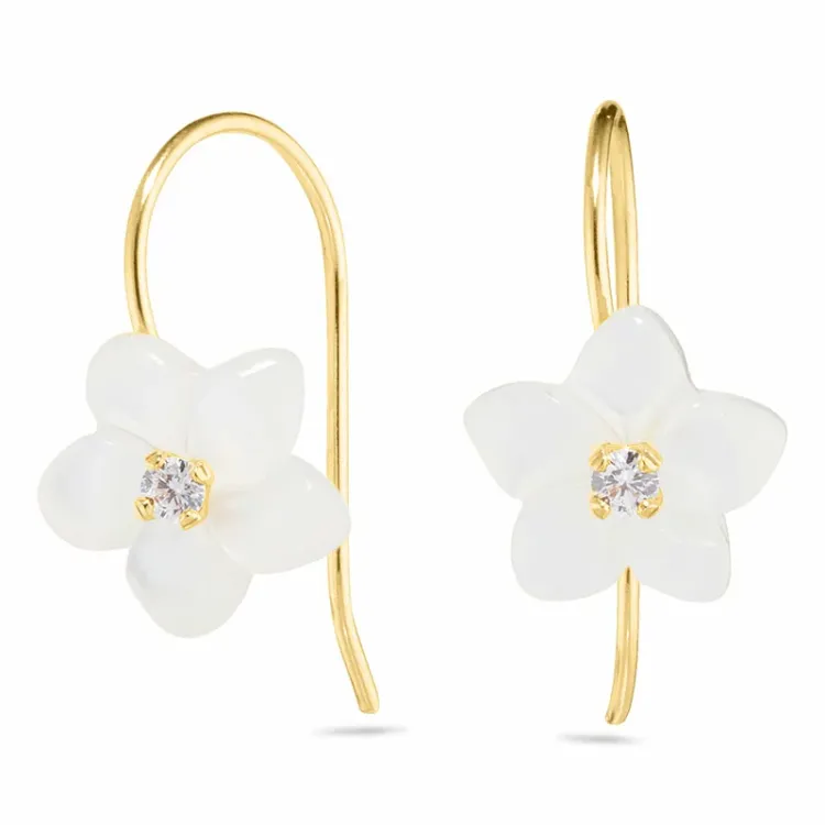 blomster øreringe i 9 karat guld med zirkon og perlemor - Gold Collection