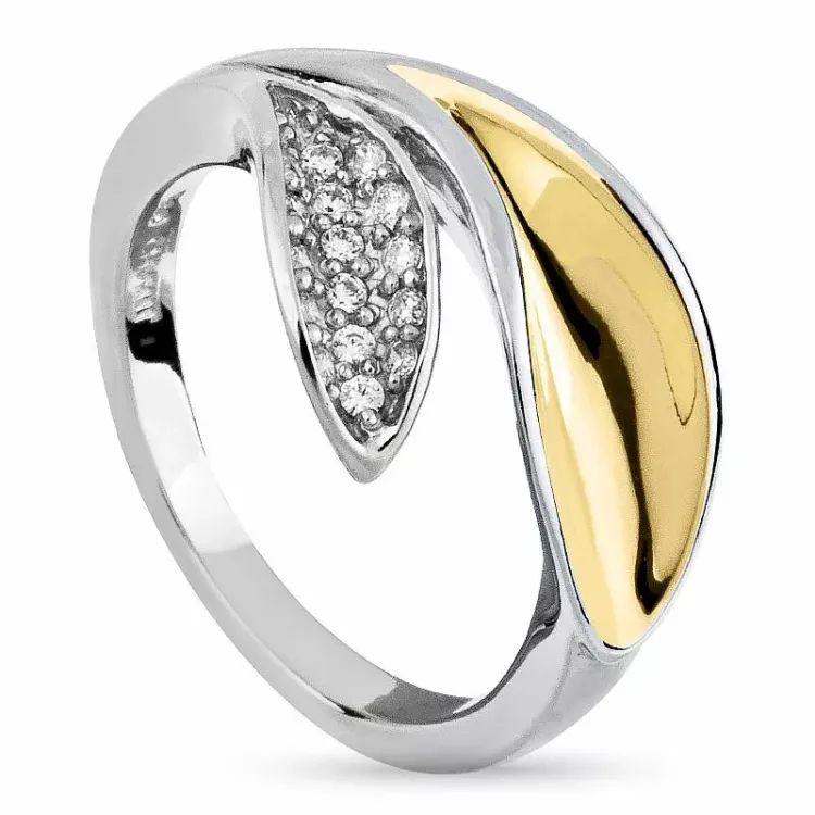 abstrakt zirkon ring i sølv med forgyldt sølv