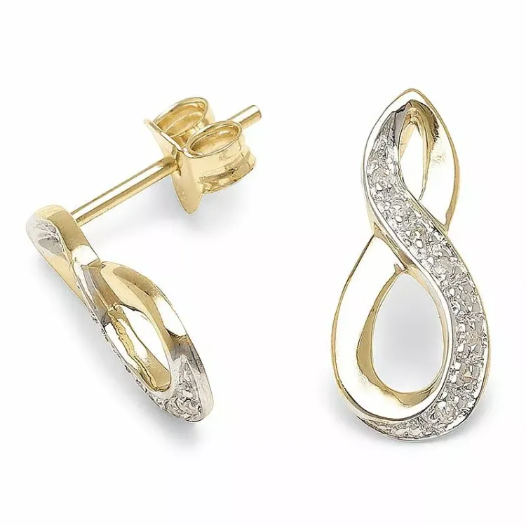 Infinity øreringe i 9 karat guld med diamant