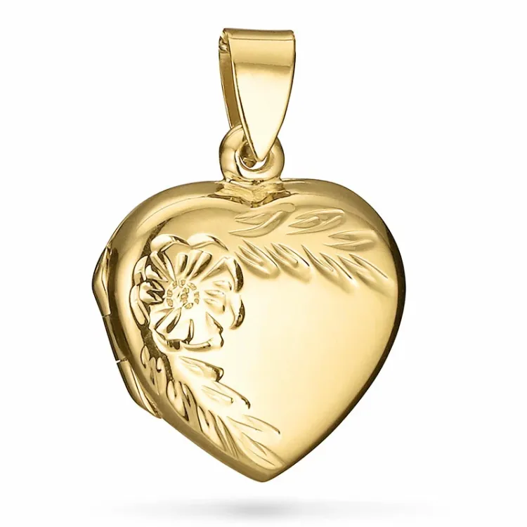 18 x 20 mm hjerte medaljon i forgyldt sølv