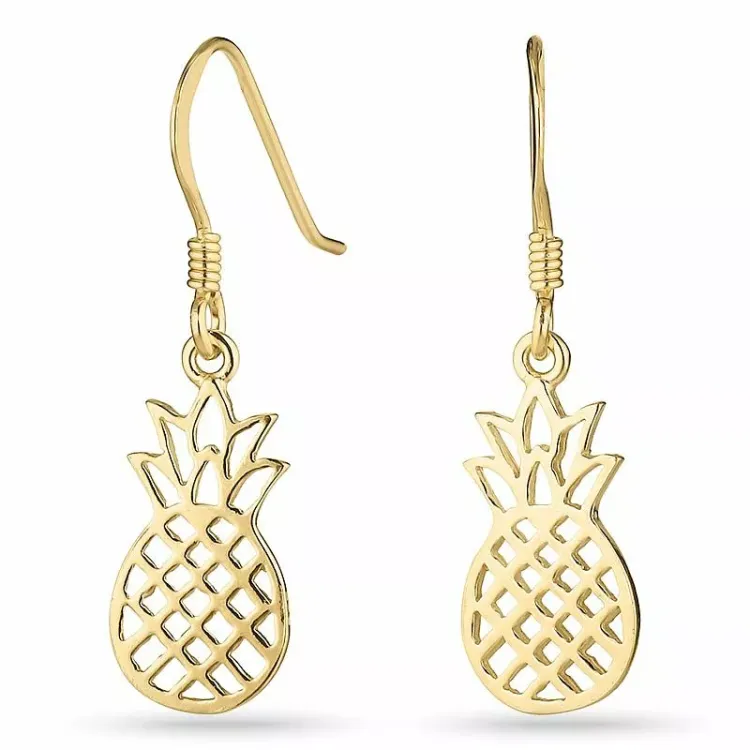 Lange ananas øreringe i forgyldt sølv
