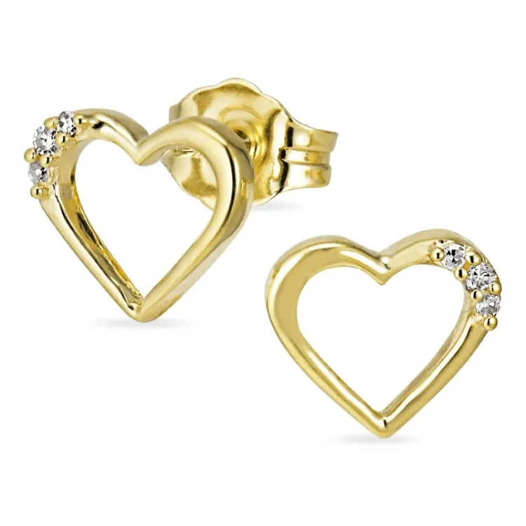 hjerte diamant ørestikker i 8 karat guld med diamant og diamant
