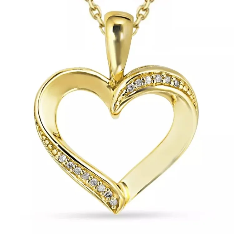 hjerte diamant halskæde i forgyldt sølv med vedhæng i 8 karat guld - Gold Collection