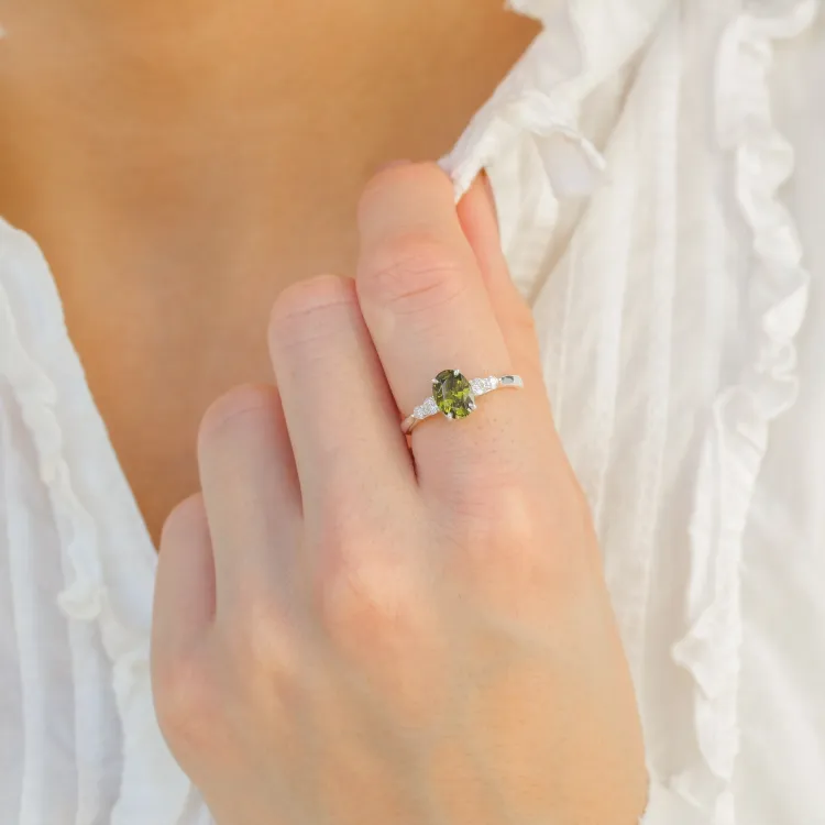 grøn zirkon ring i sølv
