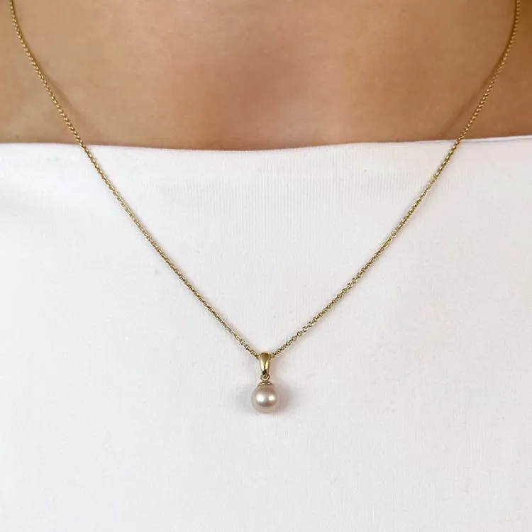 6 mm rosa perle vedhæng i 14 karat guld