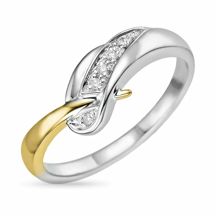 abstrakt diamantring i 9 karat guld.- og hvidguld 0,03 ct
