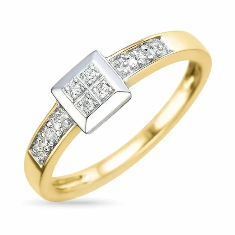 firkantet diamant ring i 9 karat guld.- og hvidguld 0,04 ct