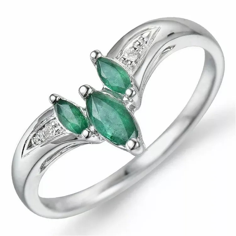 V smaragd diamantring i 9 karat hvidguld 0,01 ct 0,43 ct