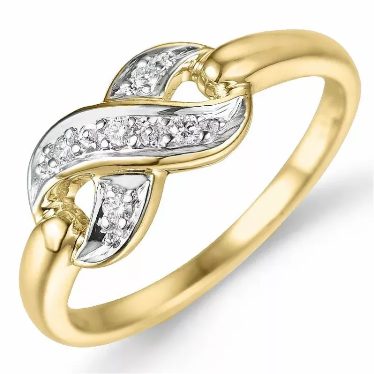 diamant ring i 9 karat guld.- og hvidguld 0,05 ct