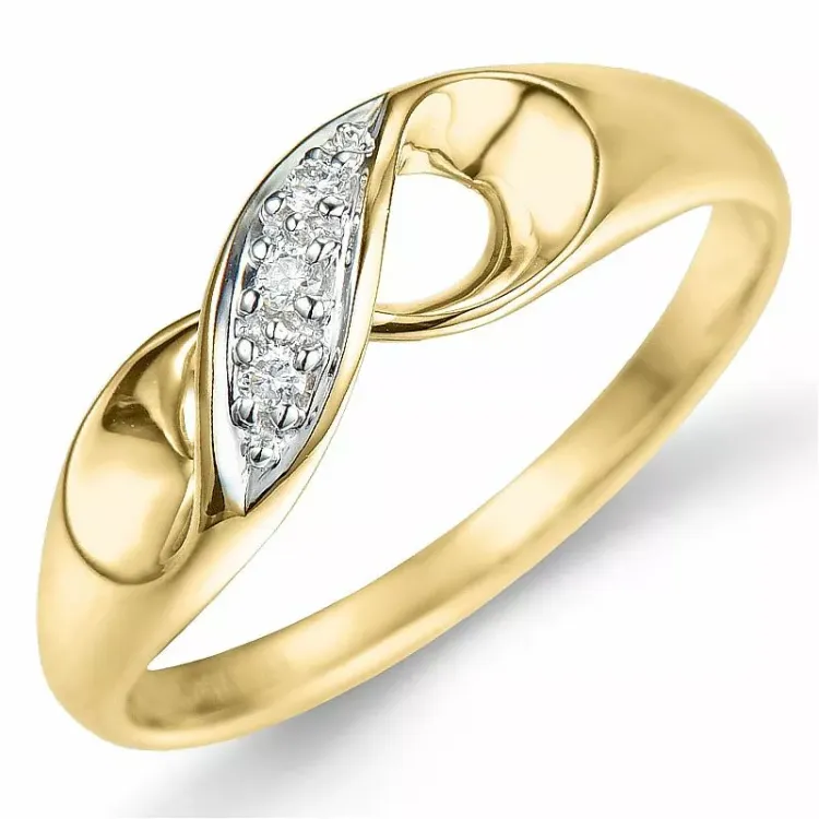 diamant ring i 9 karat guld.- og hvidguld 0,03 ct