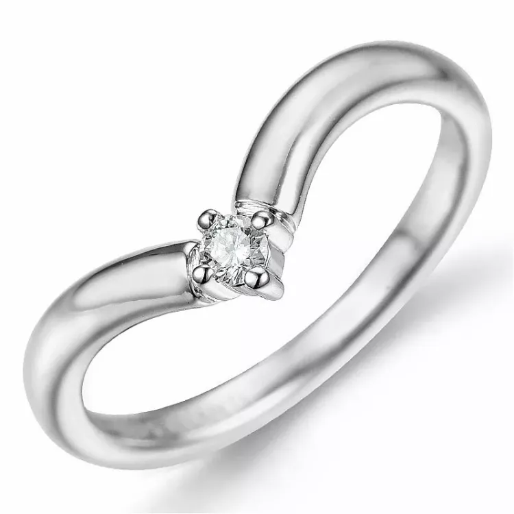 V diamant ring i 9 karat hvidguld 0,05 ct
