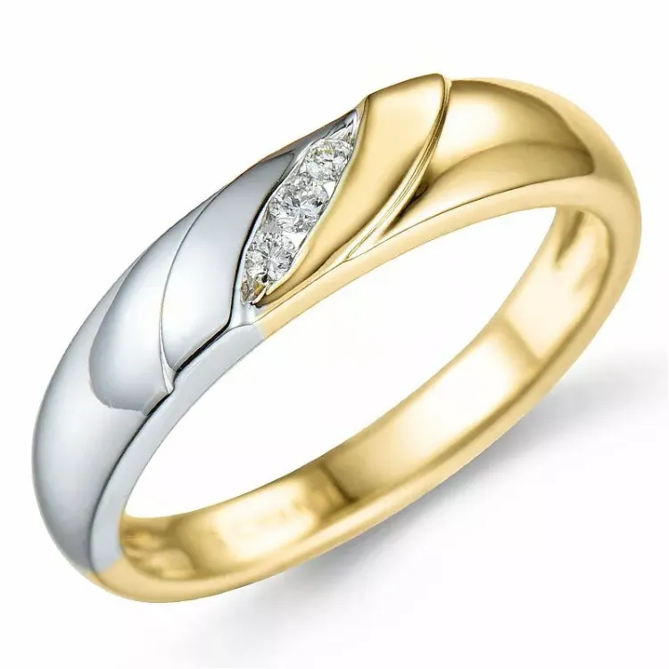 Diamantring i 9 karat guld.- og hvidguld 0,05 ct