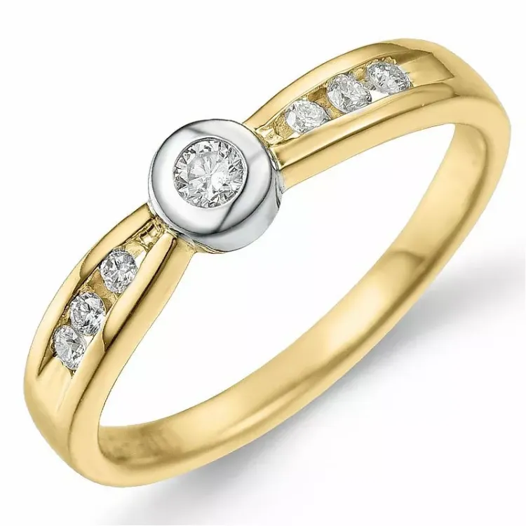 Diamant ring i 9 karat guld.- og hvidguld 0,12 ct