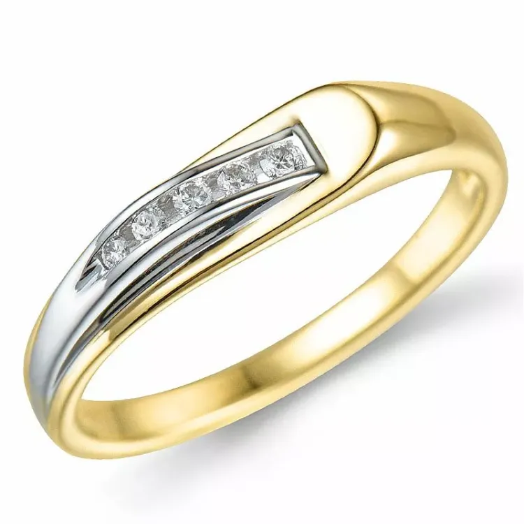 abstrakt diamant ring i 9 karat guld.- og hvidguld 0,07 ct