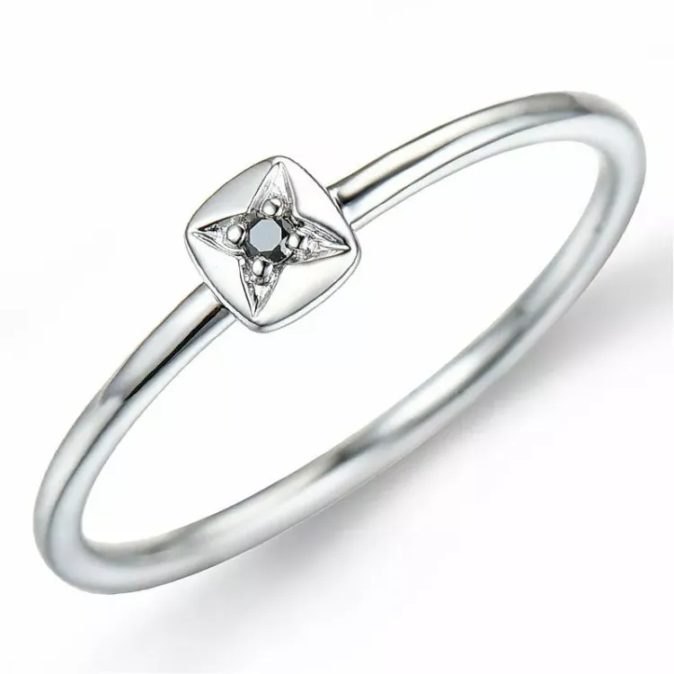 Sort diamant ring i 9 karat hvidguld 0,01 ct