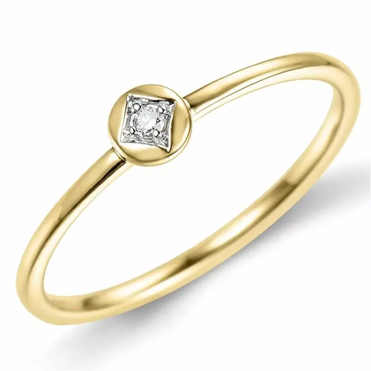 rund diamantring i 9 karat guld.- og hvidguld 0,01 ct