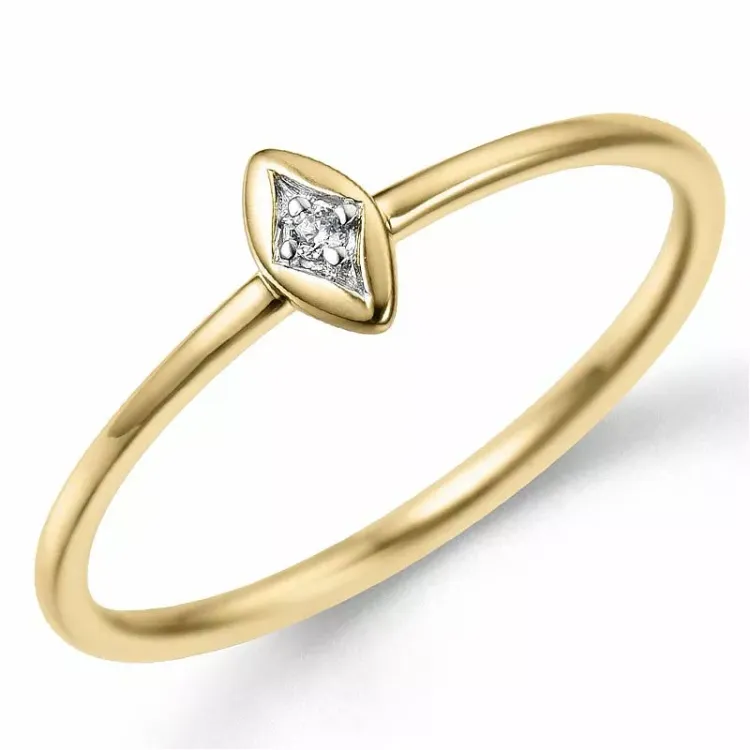 Firkantet diamantring i 9 karat guld 0,01 ct