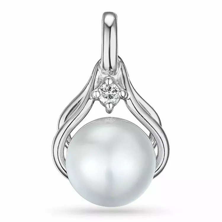 Perle diamantvedhæng i 9 karat hvidguld 0,02 ct