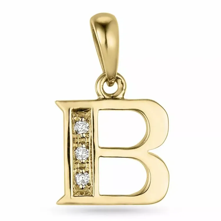 Bogstav b diamant vedhæng i 9 karat guld 0,02 ct