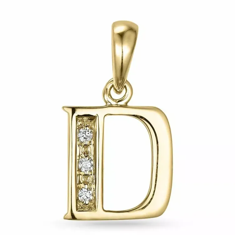 bogstav D diamant vedhæng i 9 karat guld 0,02 ct
