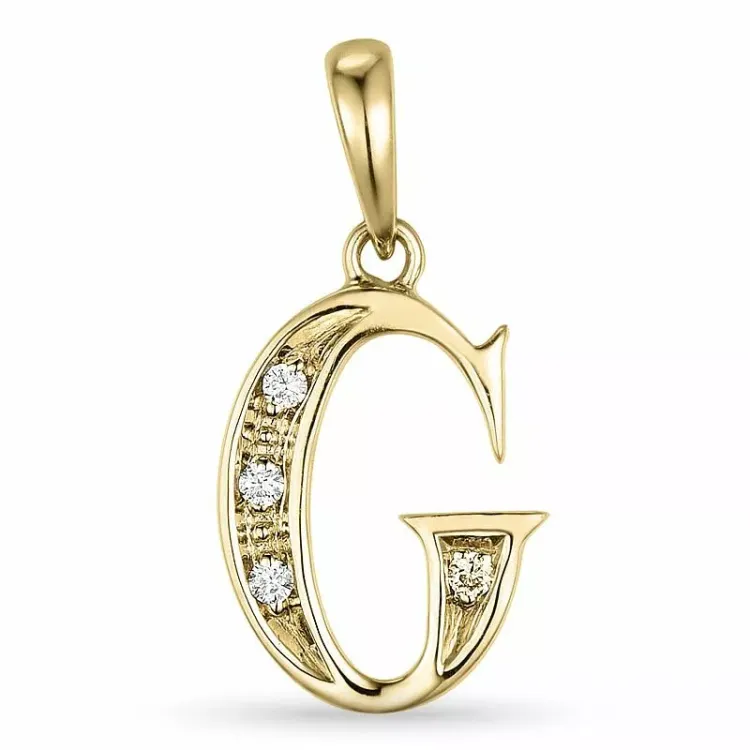 bogstav G diamant vedhæng i 9 karat guld 0,03 ct