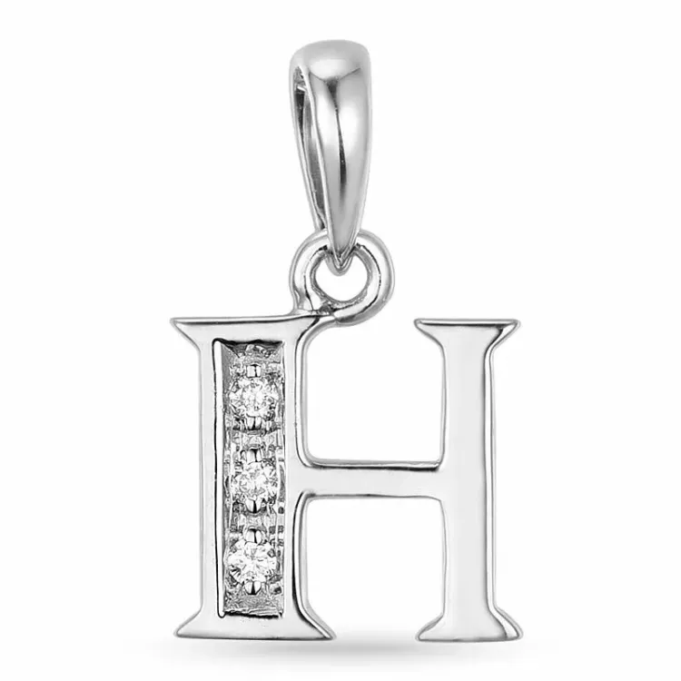 bogstav H diamant vedhæng i 9 karat hvidguld 0,02 ct