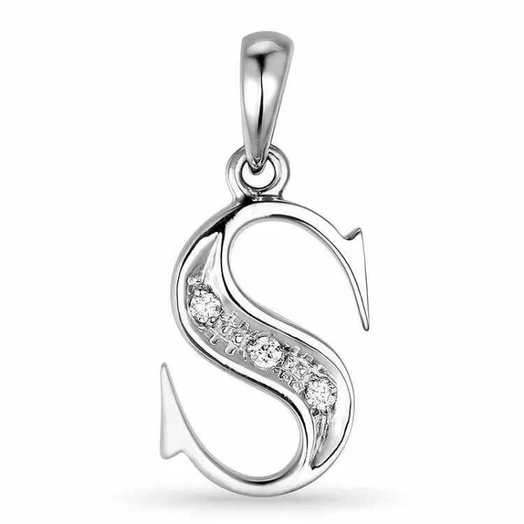 bogstav S diamant vedhæng i 9 karat hvidguld 0,02 ct