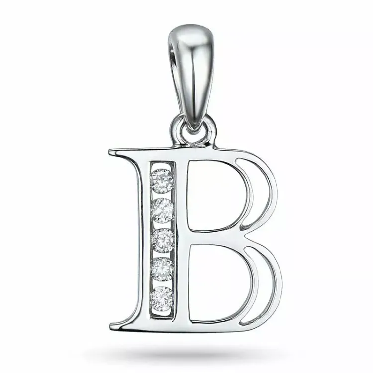 bogstav B diamant vedhæng i 9 karat hvidguld 0,05 ct