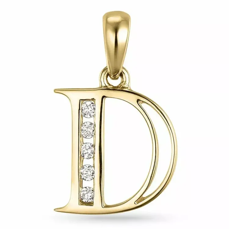 bogstav D diamant vedhæng i 9 karat guld 0,05 ct