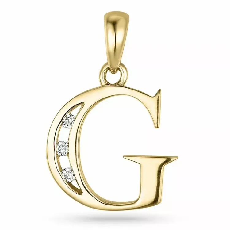 bogstav G diamant vedhæng i 9 karat guld 0,03 ct