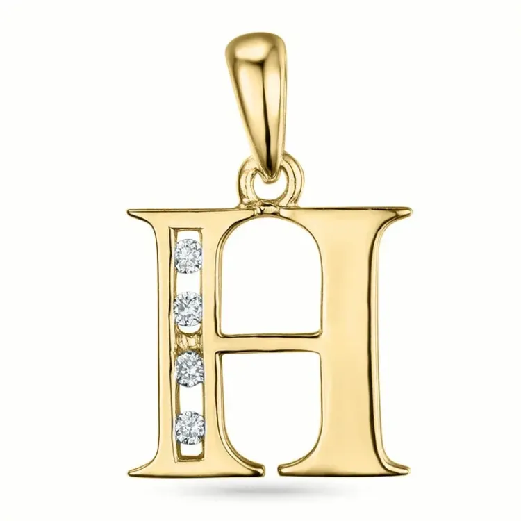 bogstav H diamant vedhæng i 9 karat guld 0,04 ct
