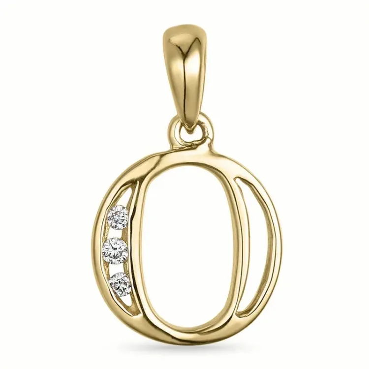 bogstav O diamant vedhæng i 9 karat guld 0,03 ct