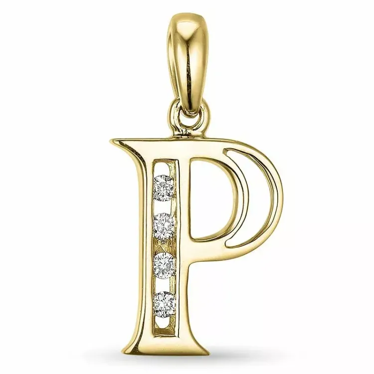 bogstav P diamant vedhæng i 9 karat guld 0,04 ct