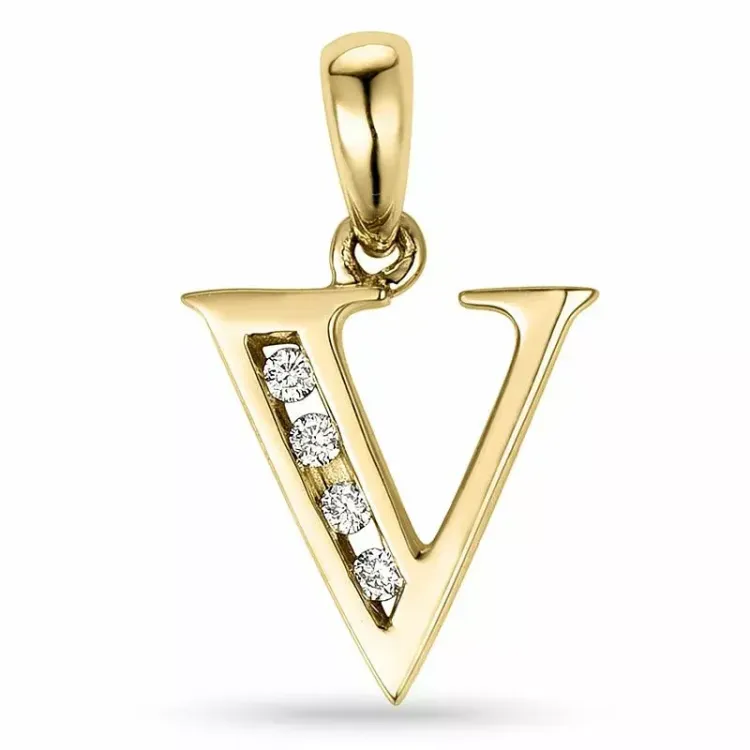 bogstav V diamant vedhæng i 9 karat guld 0,04 ct
