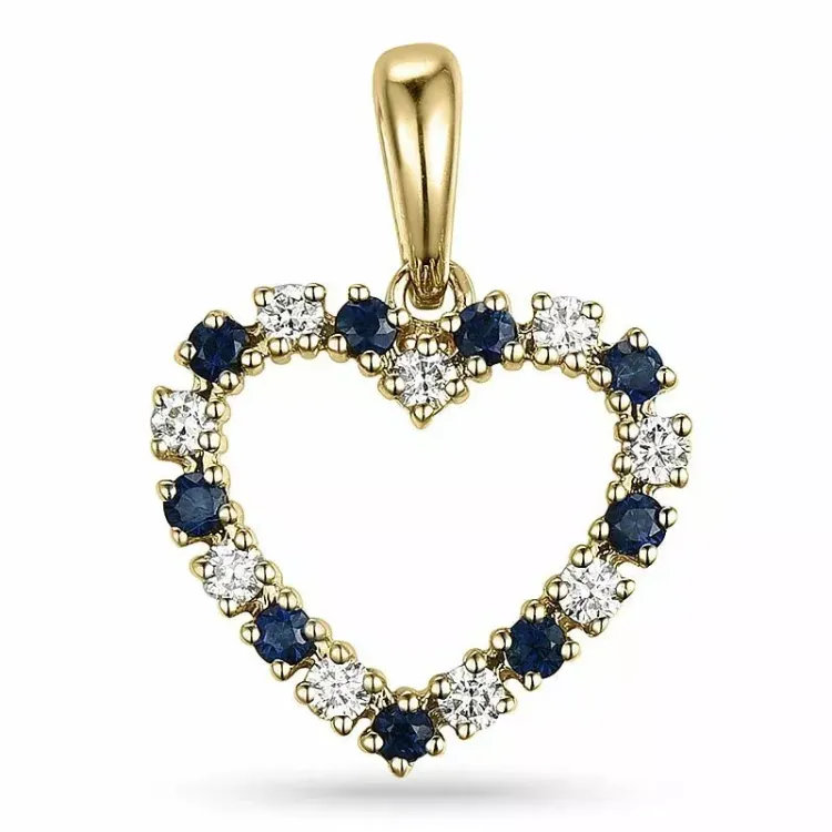 hjerte safir diamantvedhæng i 9 karat guld 0,20 ct 0,29 ct