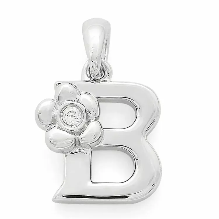 bogstav B diamant vedhæng i 9 karat hvidguld 0,01 ct