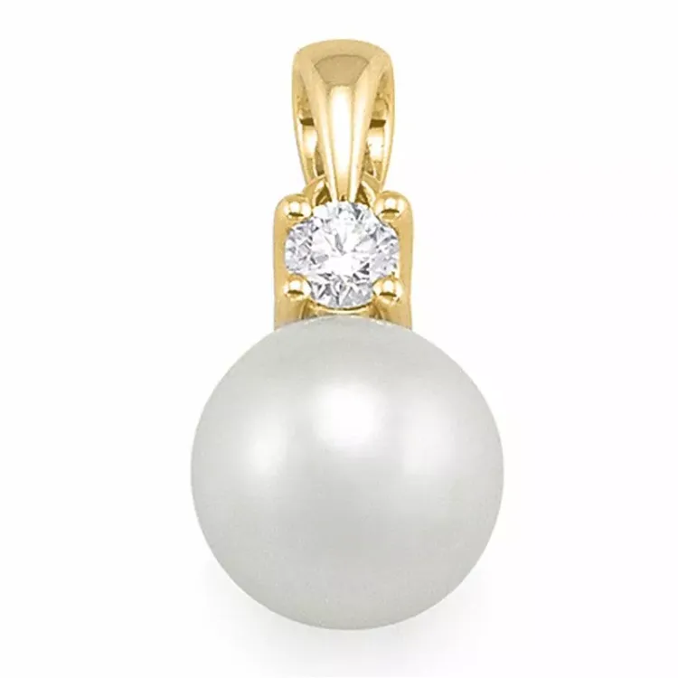 perle diamantvedhæng i 9 karat guld 0,10 ct