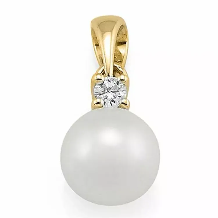 perle diamantvedhæng i 9 karat guld 0,05 ct