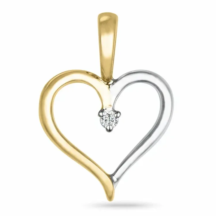 hjerte diamant vedhæng i 9 karat guld.- og hvidguld 0,01 ct