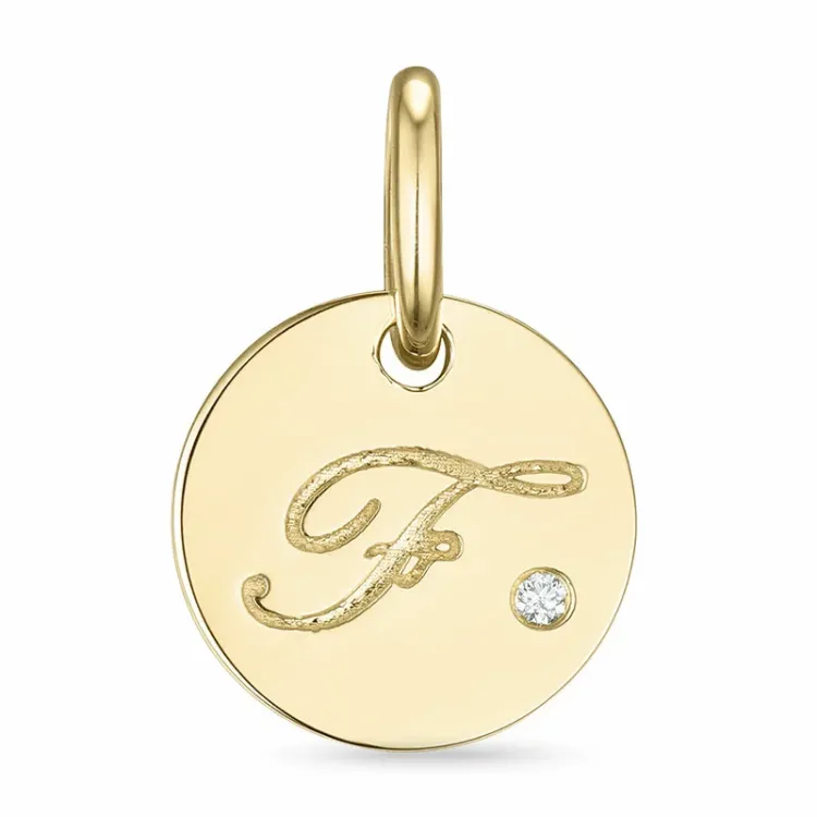 bogstav F diamant vedhæng i 9 karat guld 0,01 ct