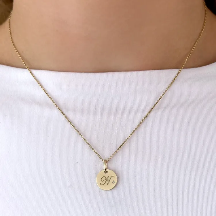 bogstav N diamant vedhæng i 9 karat guld 0,01 ct