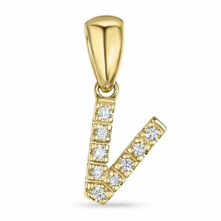 bogstav V diamant vedhæng i 9 karat guld 0,065 ct