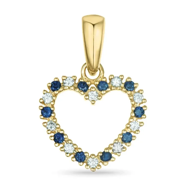 hjerte safir diamantvedhæng i 9 karat guld 0,08 ct 0,09 ct