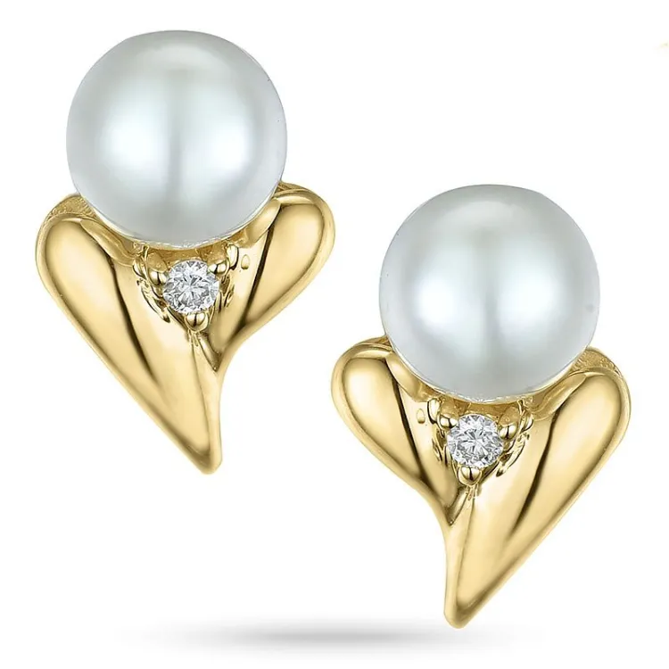 blomster perle diamantøreringe i 9 karat guld med diamant