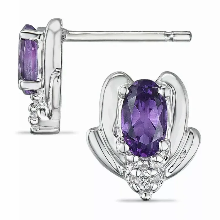 blomster ametyst diamantøreringe i 9 karat hvidguld med diamant og ametyst