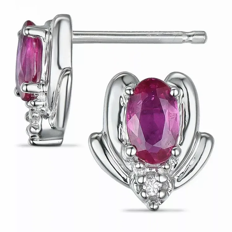 blomster rubin diamantøreringe i 9 karat hvidguld med diamant og rubin