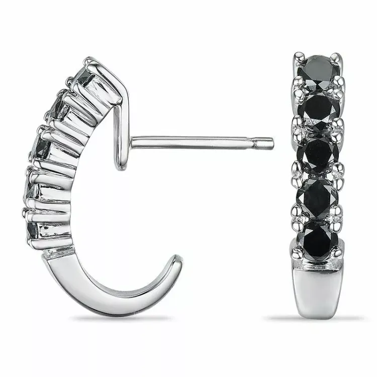 sorte diamant halvcreoler i 9 karat hvidguld med sort diamant