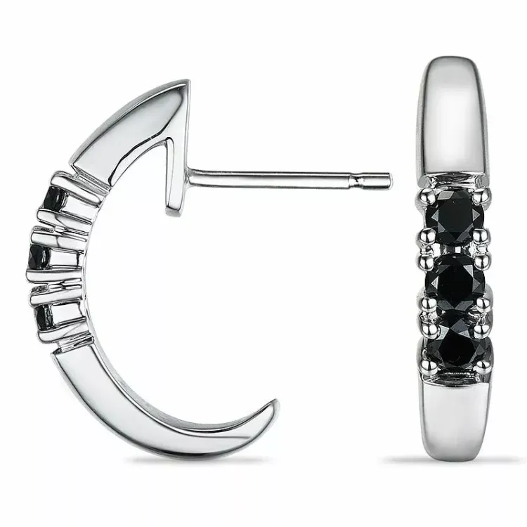 sorte diamant halvcreoler i 9 karat hvidguld med diamant